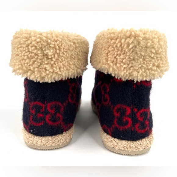 Gucci Fria Horsebit GG Logo Wool Shearling Fur Women Ankle Booties Size … - Picture 7 of 15